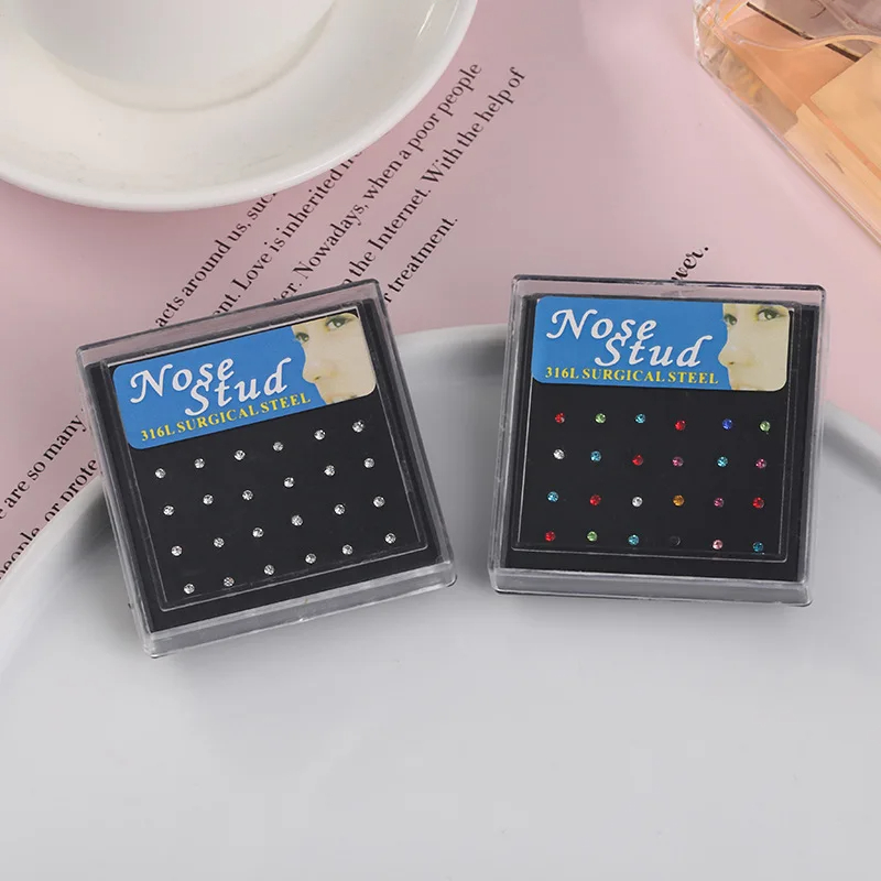 Body Jewelry Storage - 24 adet/kutu Kristal Burun Halkası Çivileri