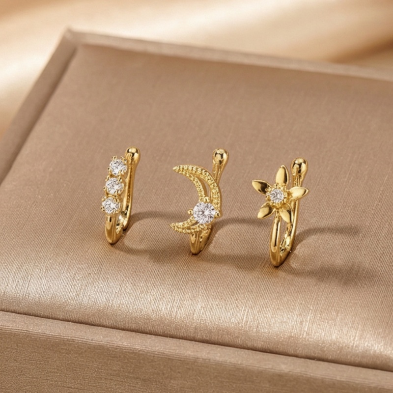 Body Jewelry Lot - 3 parçalı retro hafif lüks burun
